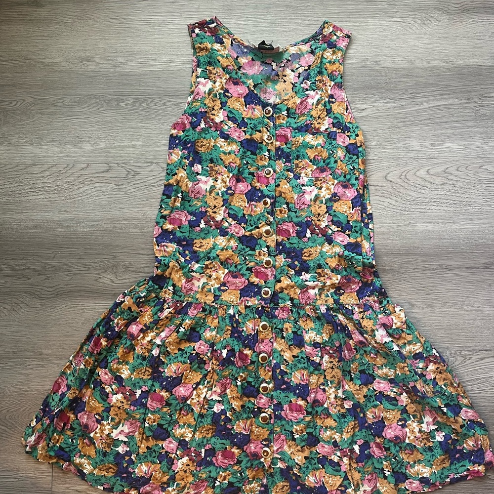 Sugar CO LTD Floral Button-Front Dress in Teal and Pink